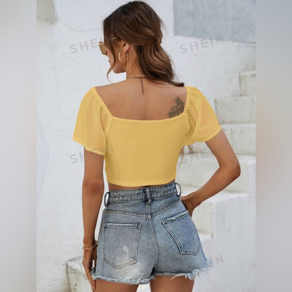Shein Drawstring Flutter Sleeve Top - Picture 2 of 2